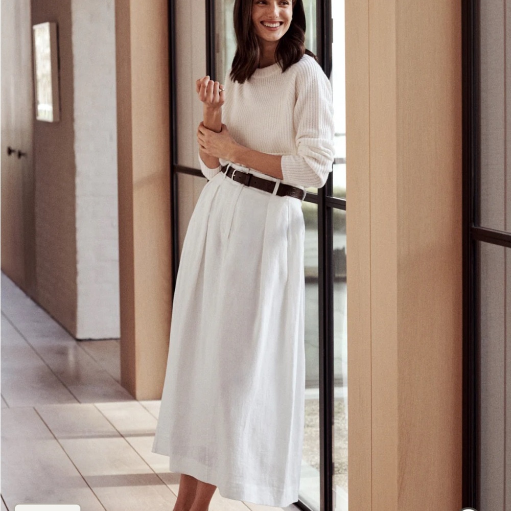 Jenni Kayne Cream Pleated A-Line Midi Skirt
